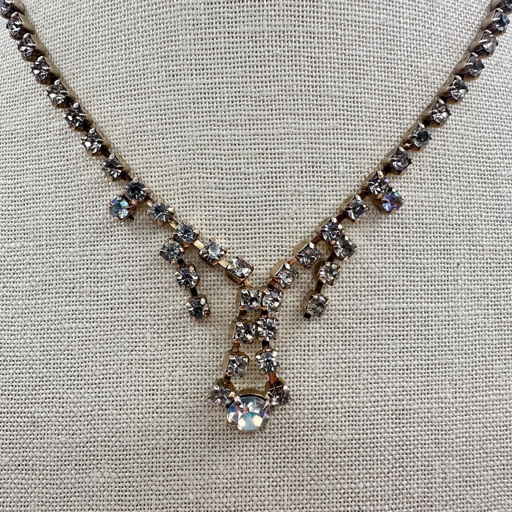Vintage Y2K Silver Tone Rhinestone Necklace Statement Women's Classic Jewelry